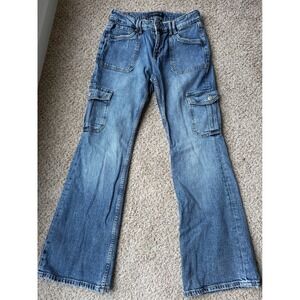 Aeropostale Mid Rise Flare Cargo Jeans Size 6R Utility Denim Y2K Retro